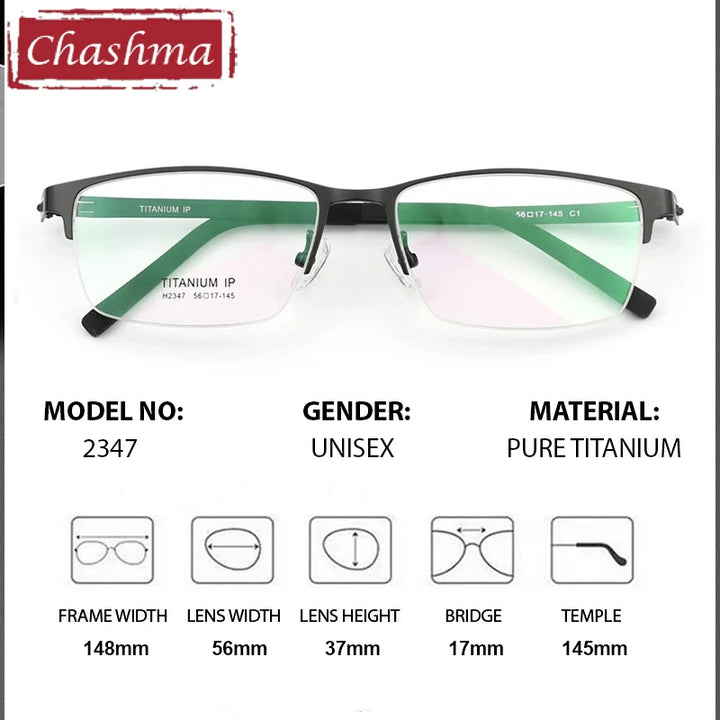 Chashma Men's Semi Rim Square Screwless Titanium Eyeglasses 882347
