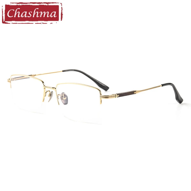 Chashma Ottica Men's Semi Rim Square Titanium Wood Eyeglasses 401605
