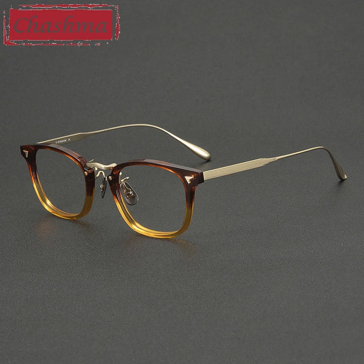 Chashma Ochki Unisex Full Rim Square Acetate Titanium Eyeglasses 881554