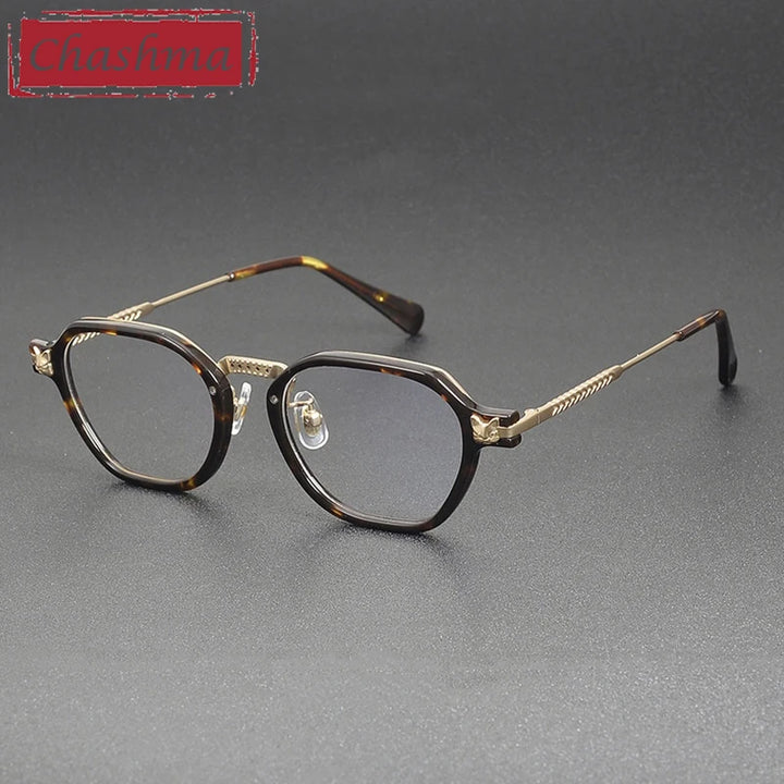 Chashma Ottica Unisex Full Rim Polygon Acetate Titanium Eyeglasses 57009