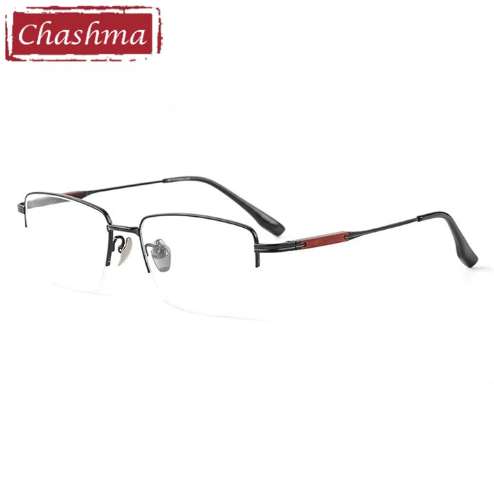 Chashma Ottica Men's Semi Rim Square Titanium Wood Eyeglasses 401605