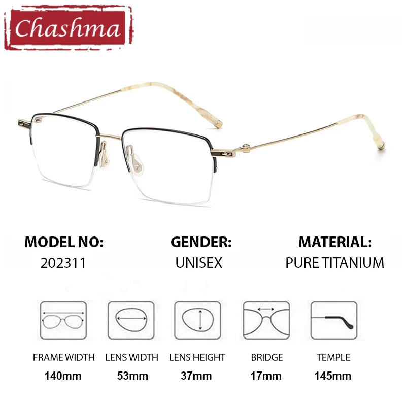 Chashma Unisex Semi Rim Polygon Square Titanium Eyeglasses 202311
