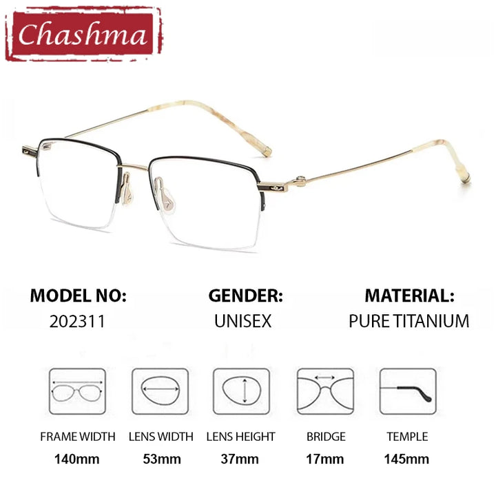 Chashma Unisex Semi Rim Polygon Square Titanium Eyeglasses 202311