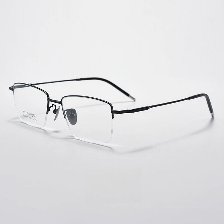 Yimaruili Unisex Semi Rim Square Titanium Eyeglasses 81072 Semi Rim Yimaruili Eyeglasses Black