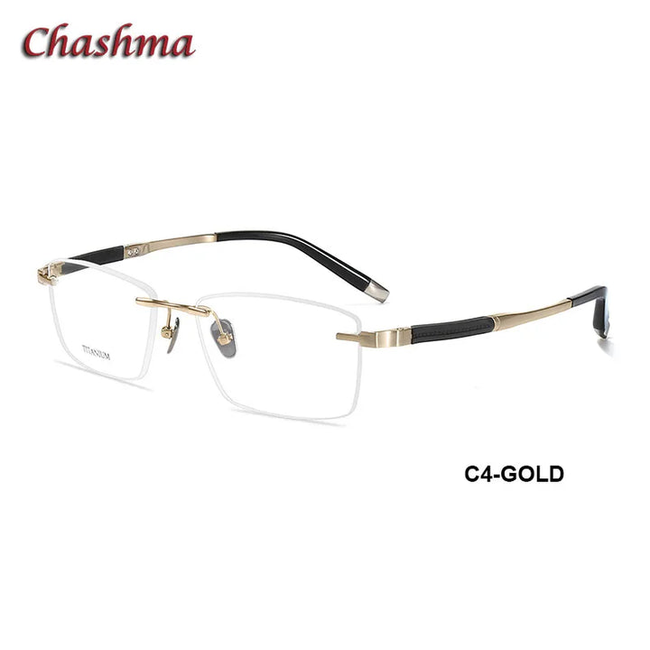 Chashma Ochki Men's Rimless Square Titanium Eyeglasses 9058 Rimless Chashma Ochki C4-Gold  