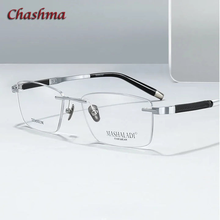 Chashma Ochki Men's Rimless Square Titanium Eyeglasses 9058 Rimless Chashma Ochki   