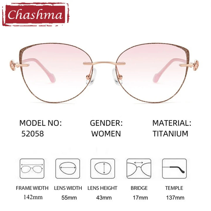 Chashma Women's Rimless Round Cat Eye Titanium Eyeglasses 652058