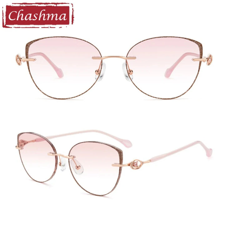 Chashma Women's Rimless Round Cat Eye Titanium Eyeglasses 652058