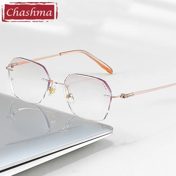 Chashma Ochki Women's Rimless Flat Top Polygon Titanium Eyeglasses 886005