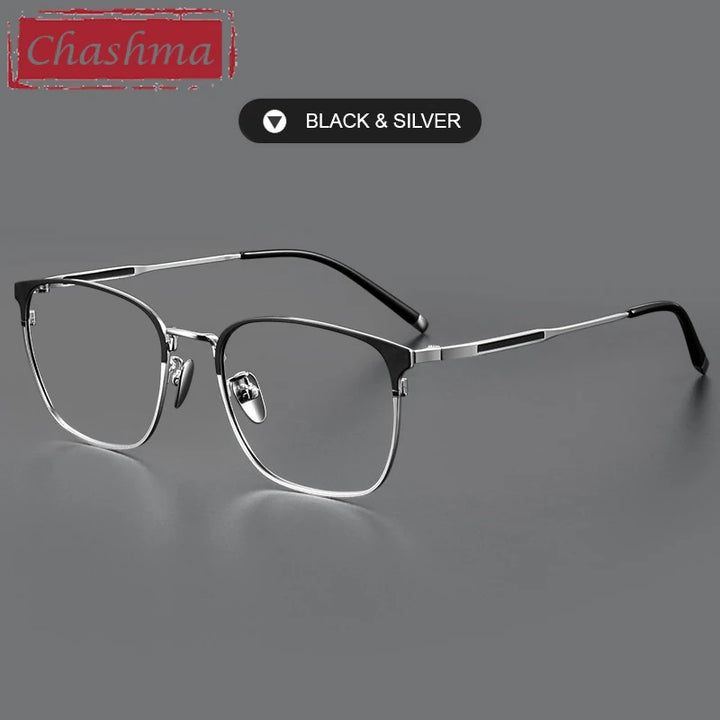 Chashma Unisex Full Rim Square Stainless Steel Eyeglasses 9976 Full Rim Chashma Black-Silver  