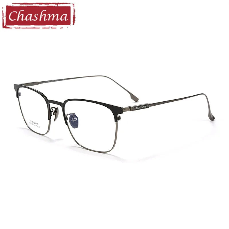 Chashma Unisex Full Rim Square Titanium Brow Line Eyeglasses 81023 Full Rim Chashma Black-Gun  