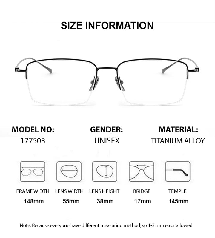 Chashma Unisex Semi Rim Square Titanium Eyeglasses 177503 Semi Rim Chashma   