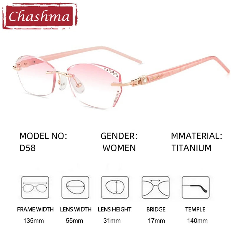 Chashma Women's Rimless Oval Butterfly Titanium Eyeglasses 669158