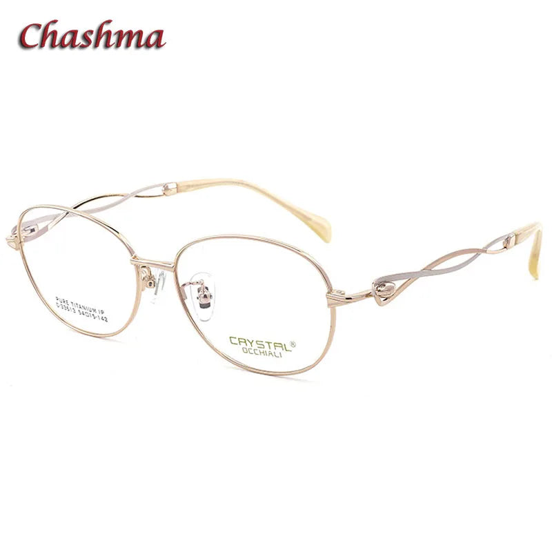 Chashma Ochki Women's Full Rim Oval Titanium Eyeglasses 33613 Full Rim Chashma Ochki Gold  