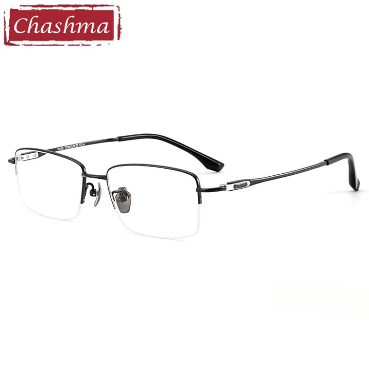 Chashma Ochki Unisex Semi Rim Big Square Titanium Eyeglasses 690053