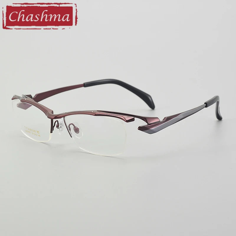 Chashma Unisex Semi Rim Square Brow Line Titanium Eyeglasses 6178 Semi Rim Chashma Red-Gun  