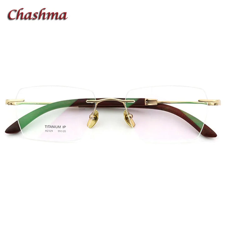 Chashma Ochki Unisex Rimless Square Titanium Rosewood Eyeglasses 2329 Rimless Chashma Ochki   