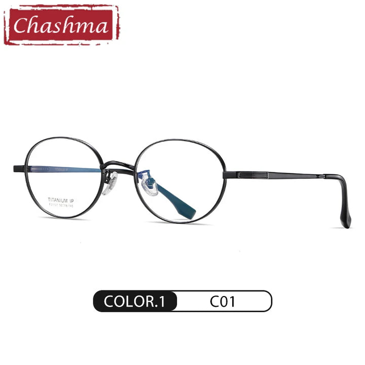 Chashma Women's Full Rim Round Titanium Eyeglasses 31101 Full Rim Chashma Bright Black  