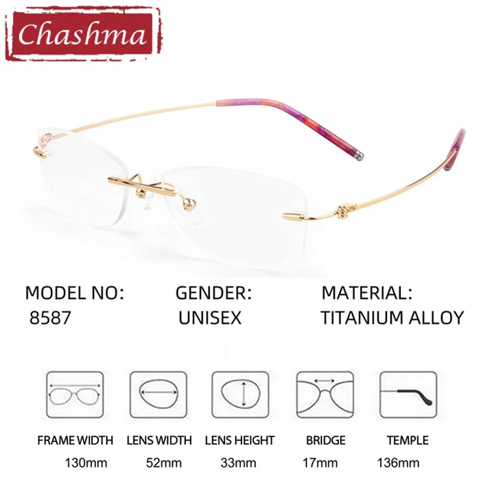 Chashma Women's Rimless Small Oval Square Titanium Eyeglasses 678587