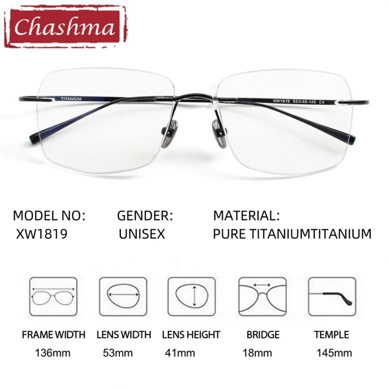 Chashma Ochki Women's Rimless Square Titanium Eyeglasses 881819