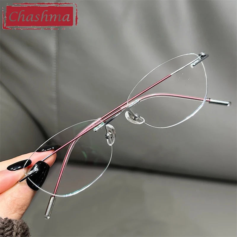 Chashma Women's Rimless Polygon Cat Eye Titanium Eyeglasses 666071