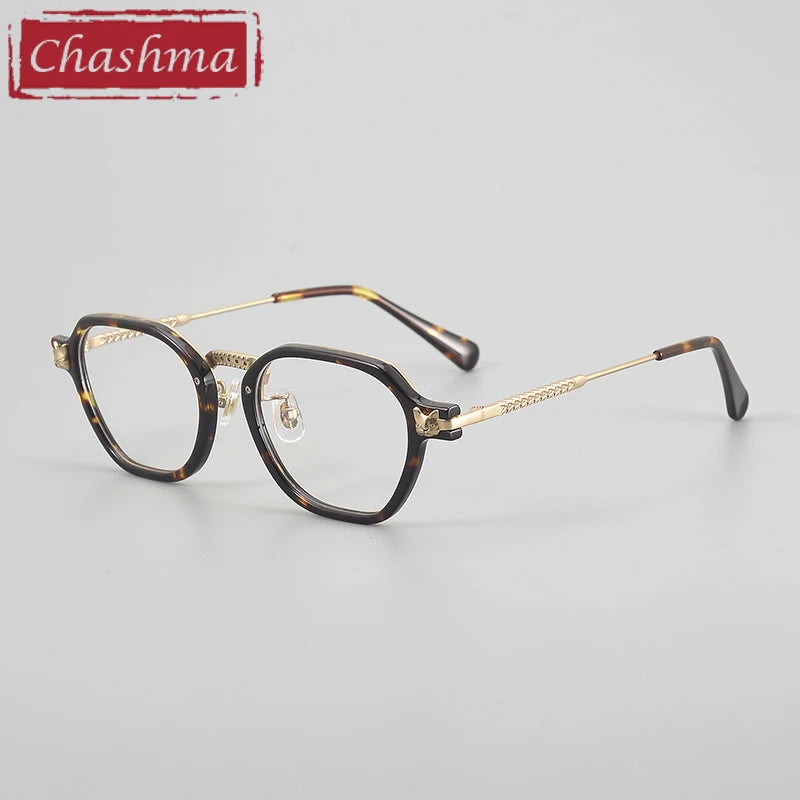 Chashma Ochki Unisex Full Rim Poygon Titanium Acetate Eyeglasses 361009