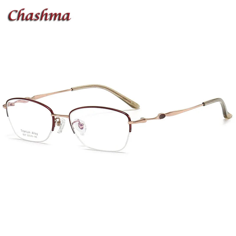 Chashma Ochki Women's Semi Rim Square Titanium Eyeglasses 8237 Semi Rim Chashma Ochki Rose Gold-W-Red-C15  