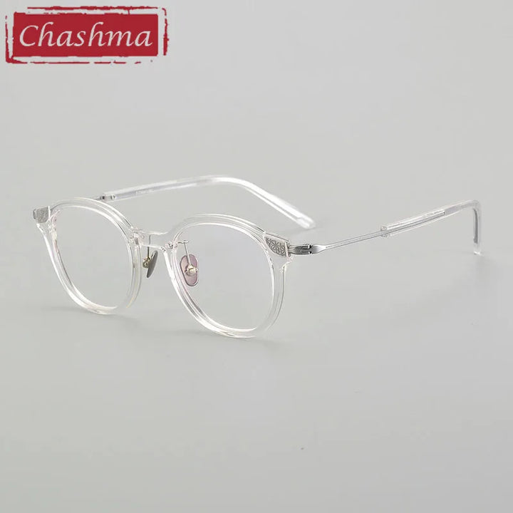 Chashma Unisex Full Rim Round Acetate Titanium Eyeglasses 0123 Full Rim Chashma Transparent  