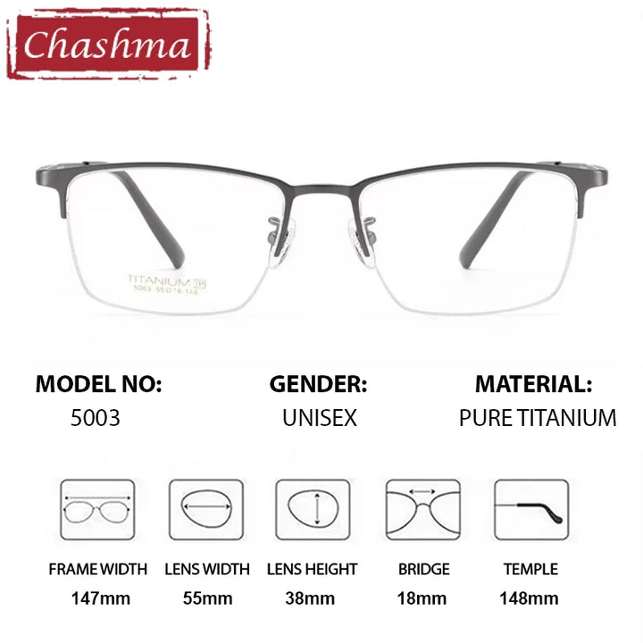 Chashma Ochki Men's Semi Rim Polygon Square Titanium Eyeglasses 965003