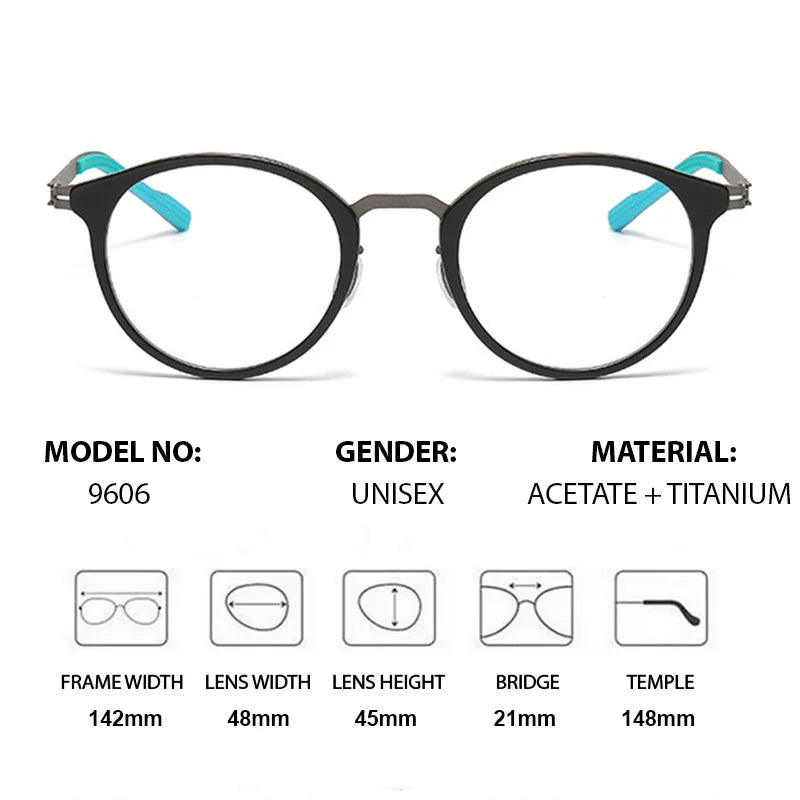 Chashma Unisex Full Rim Round Acetate Titanium Eyeglasses 39606