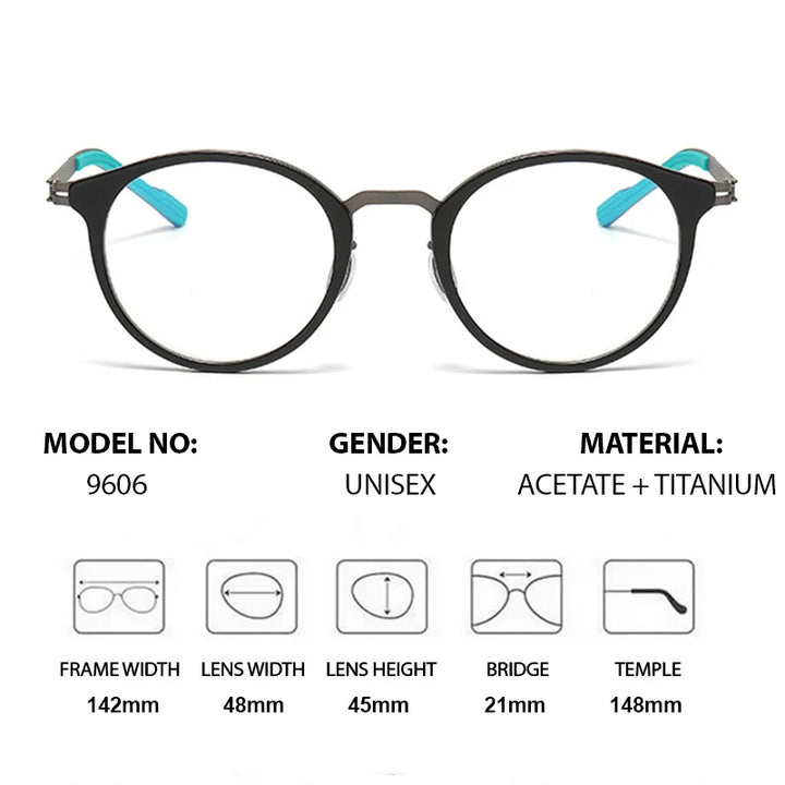 Chashma Unisex Full Rim Round Acetate Titanium Eyeglasses 39606