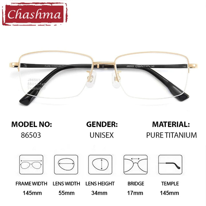Chashma Ochki Unisex Semi Rim Square Titanium Eyeglasses 986503