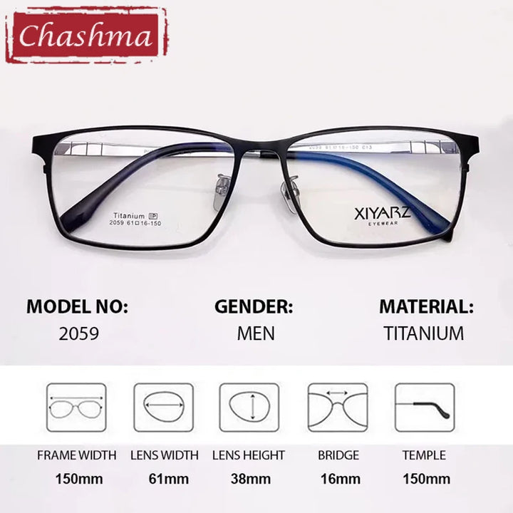 Chashma Men's Full Rim Big Square Wide Titanium Eyeglasses 582059