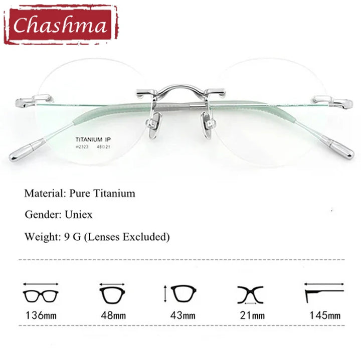 Chashma Women's Rimless Round Titanium Eyeglasses 882323.