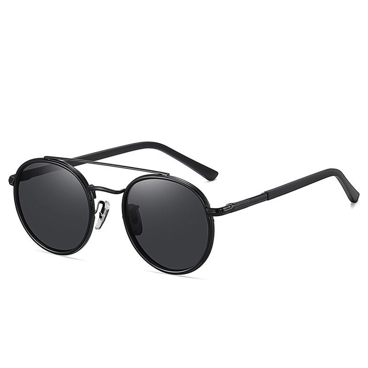 Yimaruili Unisex Full Rim Round Double Bridge Alloy Polarized Sunglasses C3816 Sunglasses Yimaruili Sunglasses Bright Black C1 Other 