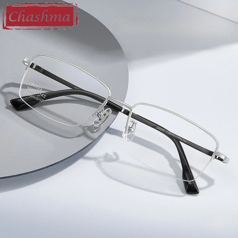 Chashma Ochki Unisex Semi Rim Square Titanium Eyeglasses 986503