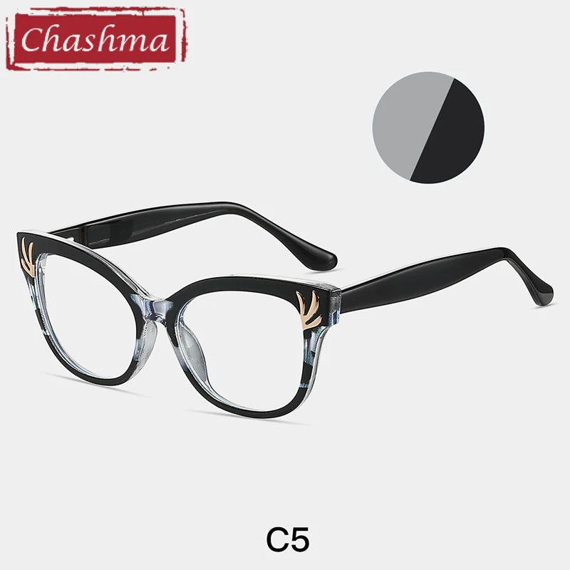 Chashma Women's Full Rim Cat Eye Tr 90 Titanium Eyeglasses 87303 Full Rim Chashma Black-Gray  