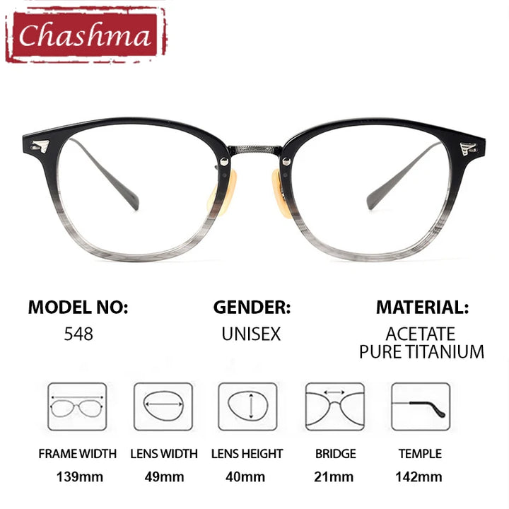 Chashma Ochki Unisex Full Rim Square Acetate Titanium Eyeglasses 936548