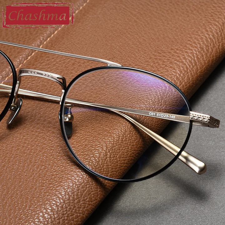 Chashma Ochki Unisex Full Rim Round Double Bridge Titanium Eyeglasses 84020 Full Rim Chashma Ochki   