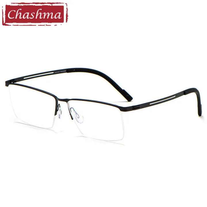 Chashma Men's Semi Rim Square Brow Line Alloy Eyeglasses 10129 Semi Rim Chashma Black  