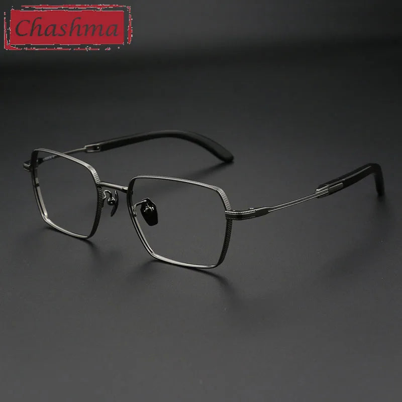 Chashma Men's Full Rim Square Titanium Eyeglasses 2328 Horn Temples Full Rim Chashma Gun  