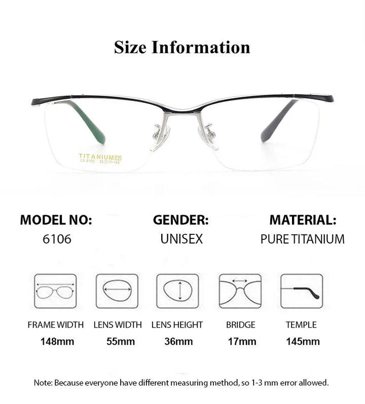 Chashma Unisex Semi Rim Brow Line Titanium Eyeglasses  6106 Semi Rim Chashma   