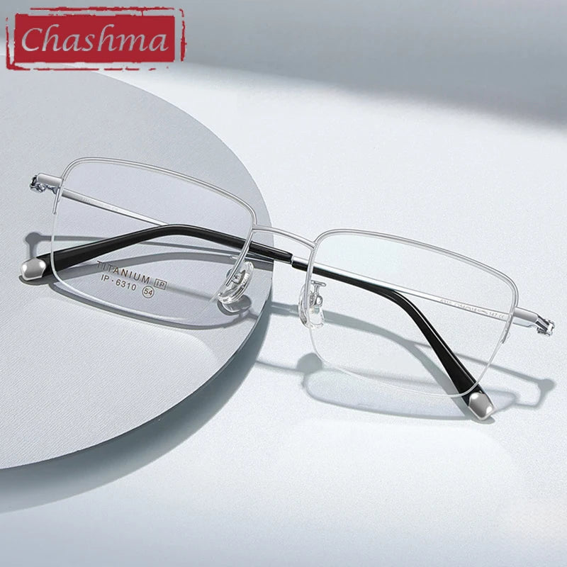 Chashma Ochki Unisex Semi Rim Polygon Square Titanium Eyeglasses 966310