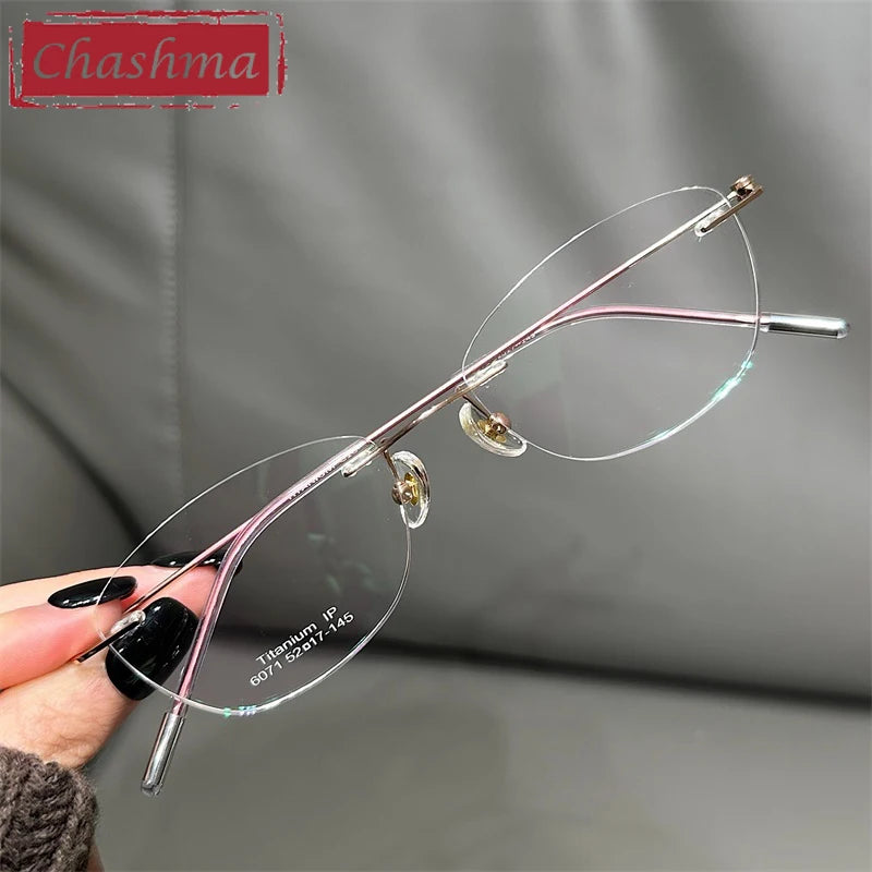 Chashma Women's Rimless Polygon Cat Eye Titanium Eyeglasses 666071