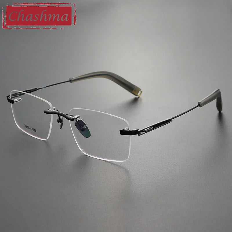 Chashma Men's Rimless Square Titanium Eyeglasses 2312 Rimless Chashma Black  