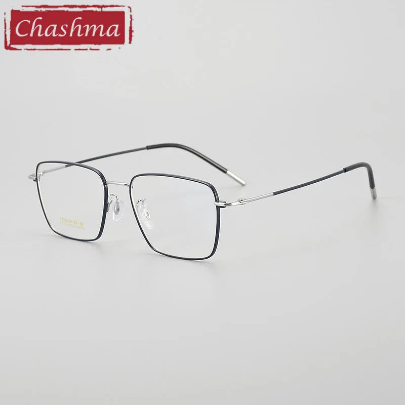 Chashma Ottica Unisex Full Rim Square Titanium Eyeglasses 7003 Full Rim Chashma Ottica Black-Silver  