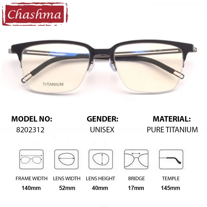 Chashma Unisex Full Rim Square Acetate Titanium Eyeglasses 8202312