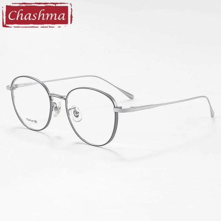 Chashma Unisex Full Rim Round Oval Titanium Eyeglasses 7018 Full Rim Chashma Gray-Silver  