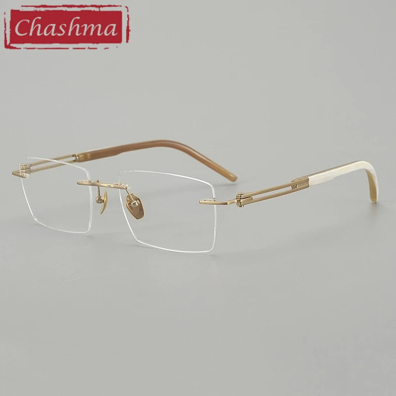 Chashma Ottica Men's Rimless Big Polygon Titanium Horn Eyeglasses 401001