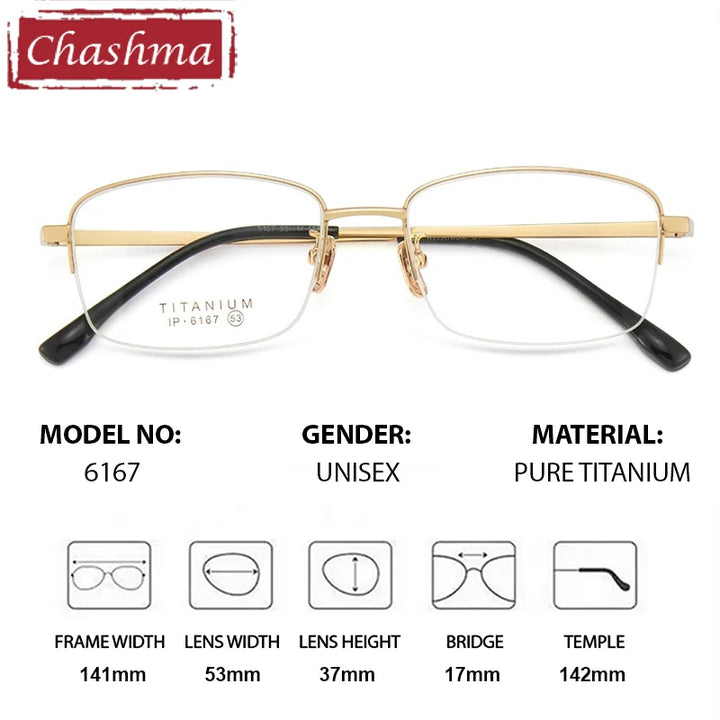 Chashma Ochki Unisex Semi Rim Square Titanium Eyeglasses 966167